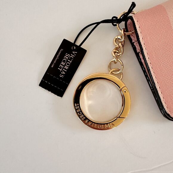 Victoria's Secret Pink Stripe Small Wallet 4 ID & Credit Cards Cash Keychain NWT - Picture 4 of 6